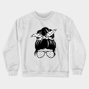 Black and White Patterned Messy Bun Crewneck Sweatshirt